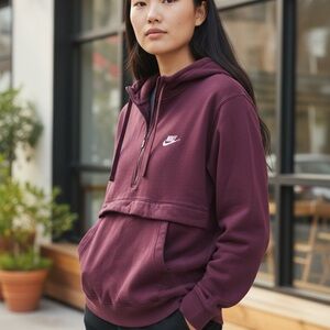 Nike Women's Maroon Half-Zip Hoodie